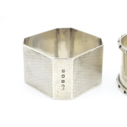 297 - Three various Art Deco silver napkin rings to include one hallmarked Birmingham 1922 maker henry Mat... 