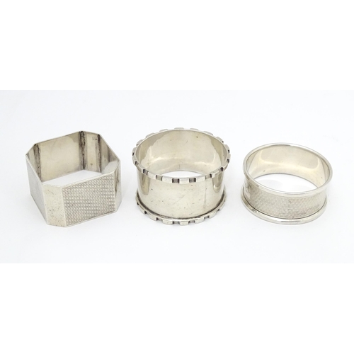 297 - Three various Art Deco silver napkin rings to include one hallmarked Birmingham 1922 maker henry Mat... 