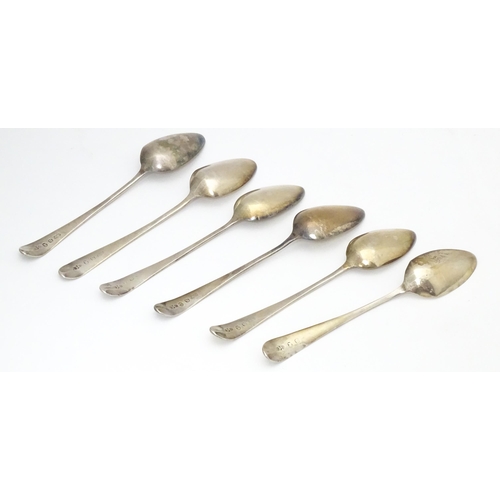 318 - A set of 6 18thC Geo III Old English pattern teaspoons, hallmarked London 1793 maker George Gray. Ap... 