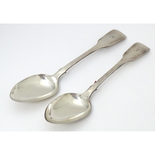 328 - A pair of 19thC fiddle pattern tablespoons hallmarked London 1837 maker William Bateman II. Approx 9... 