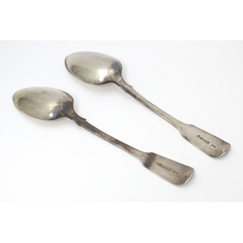 328 - A pair of 19thC fiddle pattern tablespoons hallmarked London 1837 maker William Bateman II. Approx 9... 