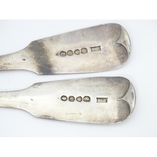 328 - A pair of 19thC fiddle pattern tablespoons hallmarked London 1837 maker William Bateman II. Approx 9... 