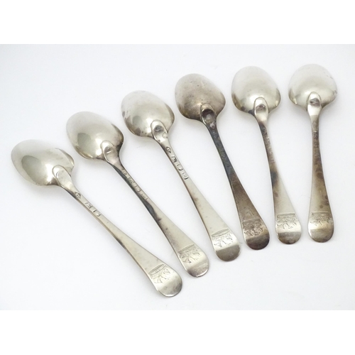 378 - Six 18thc silver spoons hallmarked London 1759 maker Elizabeth Tookey. Approx 6 1/2