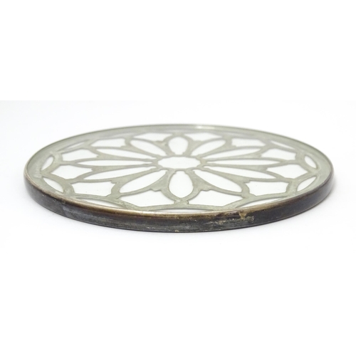 391 - A  glass coaster with silver tracery overlay hallmarked Birmingham 1927 maker Docker & Burn Ltd. App... 