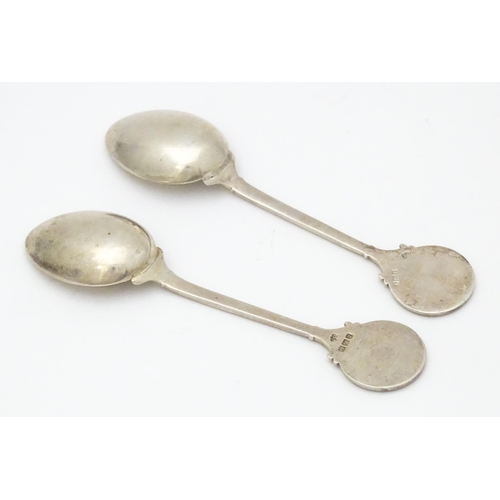 398 - Two silver teaspoons monogrammed to  handles HGC (? Golf Club) . Hallmarked Birmingham 1928/1930 mak... 