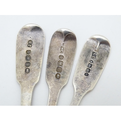 401 - Assorted Geo III and later silver spoons and forks to include three Fiddle pattern dessert forks hal... 