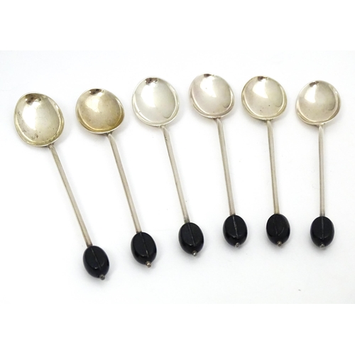 421 - A set of six silver coffee spoons with coffee bean detail to handles, hallmarked Birmingham 1924, ma... 