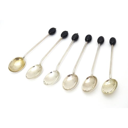 421 - A set of six silver coffee spoons with coffee bean detail to handles, hallmarked Birmingham 1924, ma... 