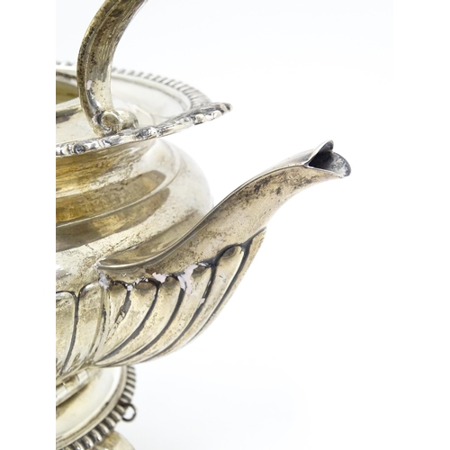 429 - A silver spirit kettle on stand with burner under, hallmarked London 1905, maker Edmond Johnson Ltd.... 