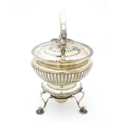 429 - A silver spirit kettle on stand with burner under, hallmarked London 1905, maker Edmond Johnson Ltd.... 