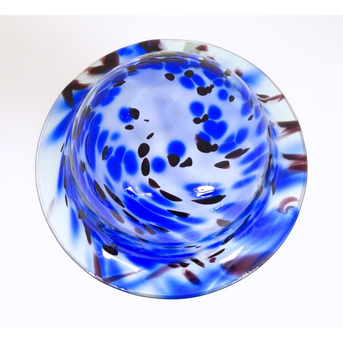 184 - An art glass centre piece bowl  with blue and clear detail. Approx 11 1/4