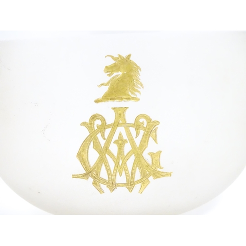 193 - A 19thC glass rinser with frosted detail and gilt monogram and armorial. Approx 3