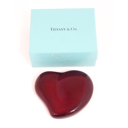 194 - Elsa Peretti for Tiffany A Co : A red glass heart paperweight. Approx 4