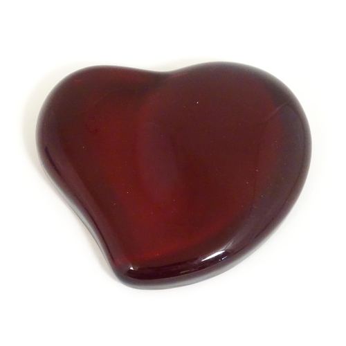 194 - Elsa Peretti for Tiffany A Co : A red glass heart paperweight. Approx 4