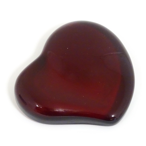 194 - Elsa Peretti for Tiffany A Co : A red glass heart paperweight. Approx 4