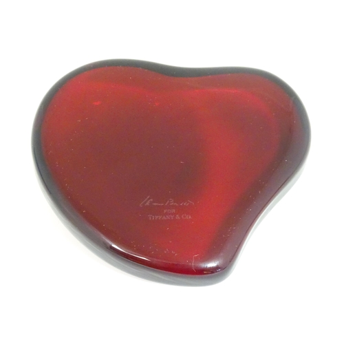 194 - Elsa Peretti for Tiffany A Co : A red glass heart paperweight. Approx 4