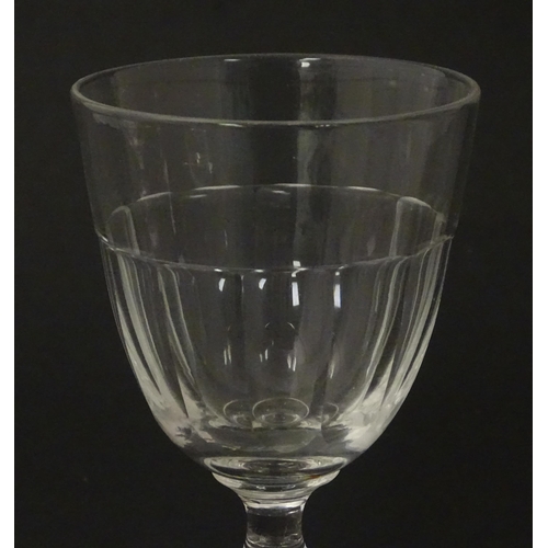 207 - Five cut glass champagne coupes together with five cut glass pedestal wine glasses. Approx 4 1/2