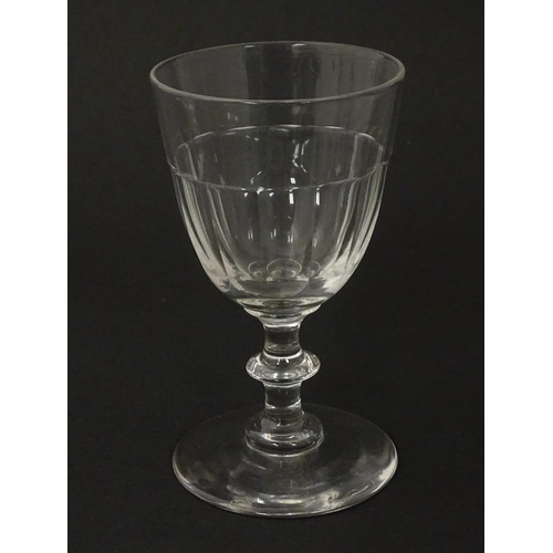 207 - Five cut glass champagne coupes together with five cut glass pedestal wine glasses. Approx 4 1/2