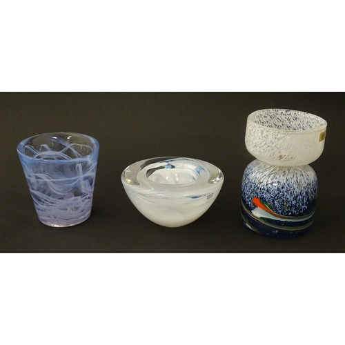 210 - Three items of Swedish art glass, comprising a Kosta Boda beaker, a boxed Kosta Boda 'Atoll' bowl an... 