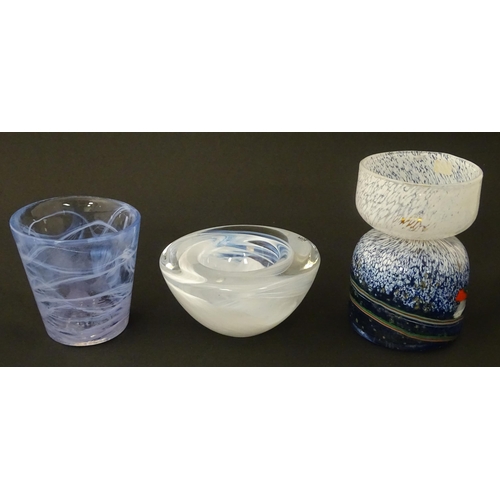 210 - Three items of Swedish art glass, comprising a Kosta Boda beaker, a boxed Kosta Boda 'Atoll' bowl an... 