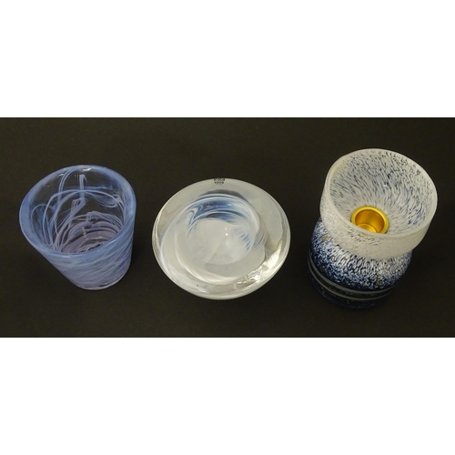 210 - Three items of Swedish art glass, comprising a Kosta Boda beaker, a boxed Kosta Boda 'Atoll' bowl an... 