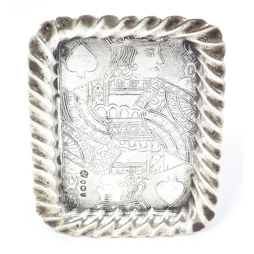 445 - A Victorian silver playing card tray with engraved King of Spades detail, hallmarked London 1894, ma... 