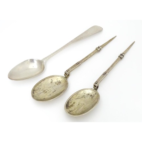 461 - An 18thC Irish silver bright cut spoon, hallmarked Dublin c. 1785, maker Michael Keating. Together w... 