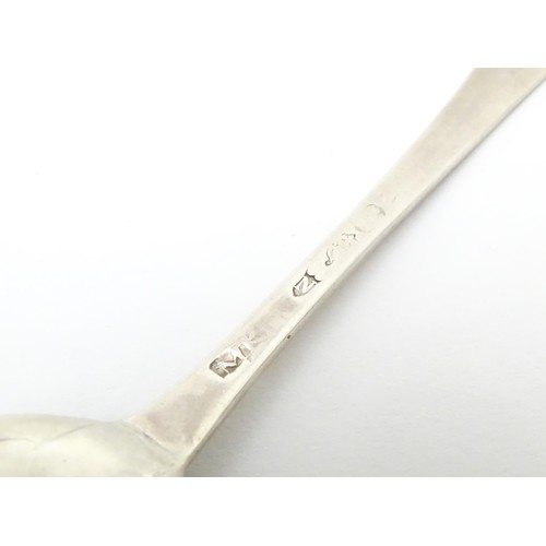 461 - An 18thC Irish silver bright cut spoon, hallmarked Dublin c. 1785, maker Michael Keating. Together w... 