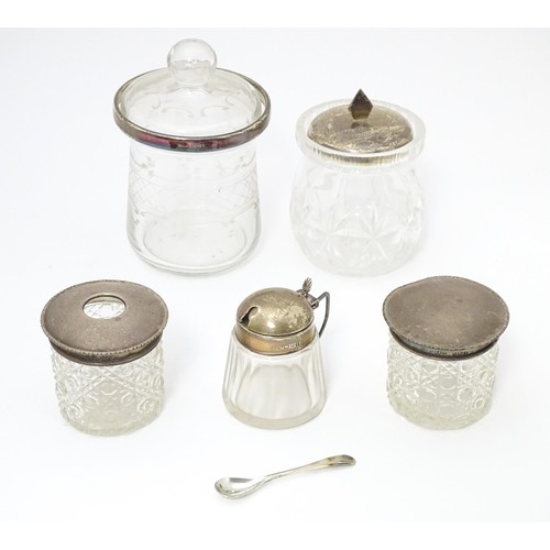 469 - Assorted items to include a cut glass preserve pot with silver lid hallmarked Sheffield 1930, maker ... 