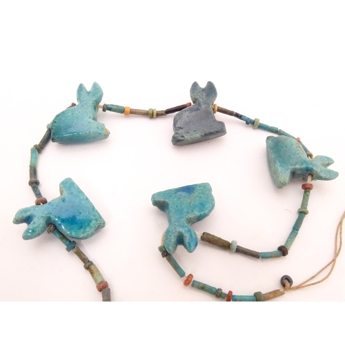 722 - Egyptian revival jewellery : A necklace section set with 6 Egyptian cat beads. The cat beads approx ... 