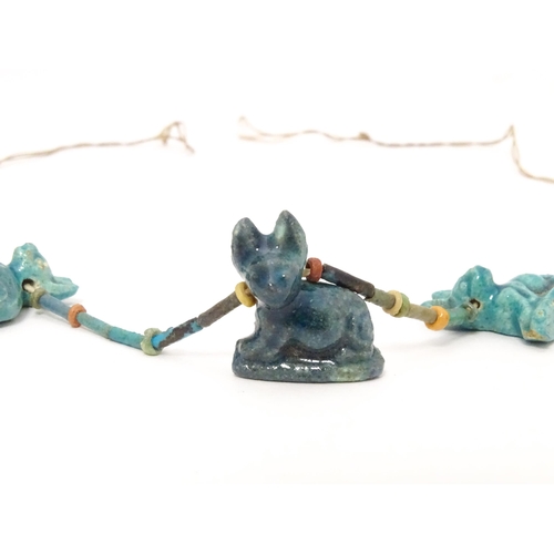 722 - Egyptian revival jewellery : A necklace section set with 6 Egyptian cat beads. The cat beads approx ... 