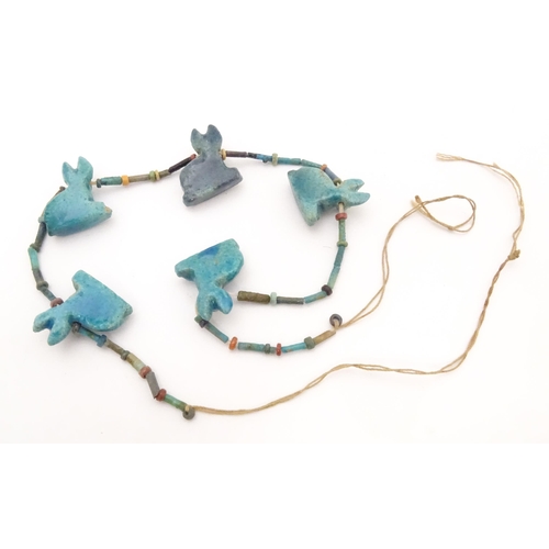 722 - Egyptian revival jewellery : A necklace section set with 6 Egyptian cat beads. The cat beads approx ... 