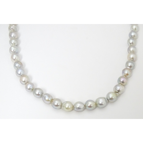 737 - Pearl jewellery comprising a two strand bracelet with silver clasp, a necklace with silver clasp and... 