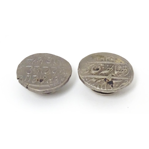 743 - Two studs formed from Indian style coins, possibly Sikh Empire. Approx 3/4