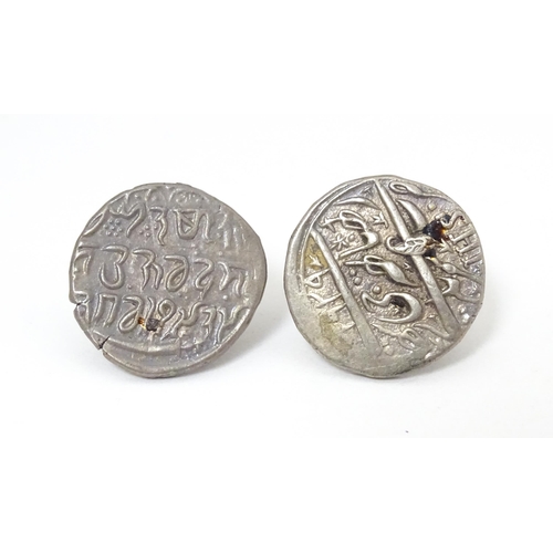 743 - Two studs formed from Indian style coins, possibly Sikh Empire. Approx 3/4