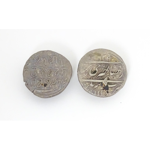 743 - Two studs formed from Indian style coins, possibly Sikh Empire. Approx 3/4