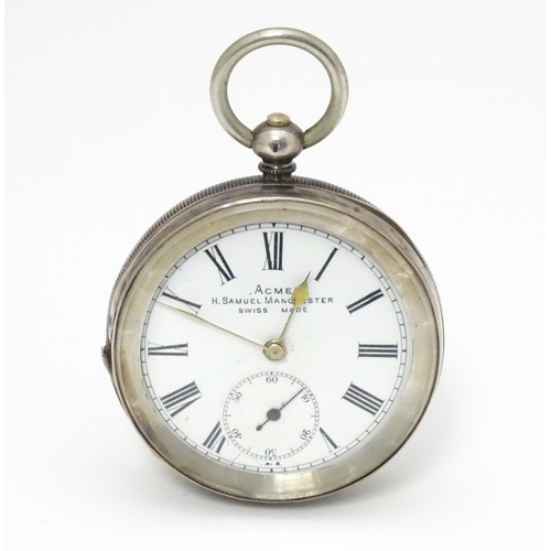 758 - A Swiss .925 silver pocket watch, the white enamel dial with subsidiary seconds dial at 6, signed  '... 