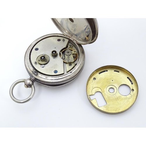 758 - A Swiss .925 silver pocket watch, the white enamel dial with subsidiary seconds dial at 6, signed  '... 