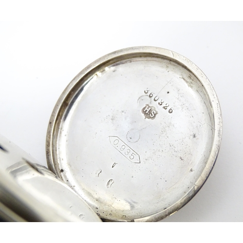 758 - A Swiss .925 silver pocket watch, the white enamel dial with subsidiary seconds dial at 6, signed  '... 