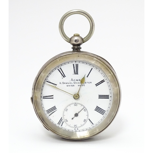 758 - A Swiss .925 silver pocket watch, the white enamel dial with subsidiary seconds dial at 6, signed  '... 