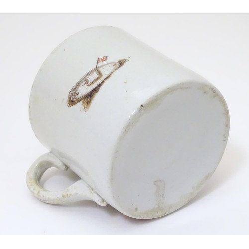 809 - Militaria: an early 20thC ceramic mug with First World War / WWI / World War 1 commemorative decorat... 