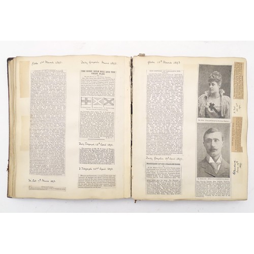 992 - A Victorian scrapbook / scrap album dating from 1863 to 1894 containing various newspaper cuttings t... 