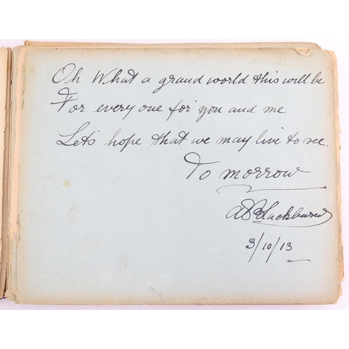 995 - An early 20thC autograph album / scrapbook containing various handwritten verses, drawings, a waterc... 