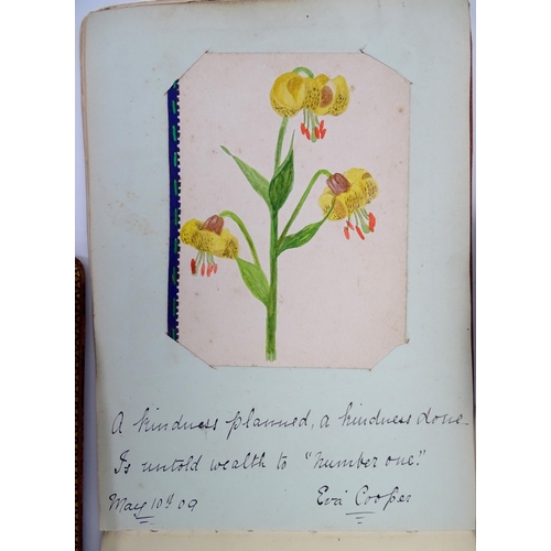 997 - A Victorian scrap album dated 1884, containing greetings cards and a pencil drawing depicting a cott... 