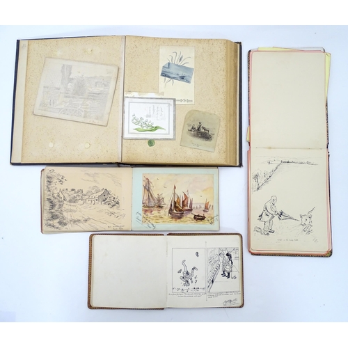 997 - A Victorian scrap album dated 1884, containing greetings cards and a pencil drawing depicting a cott... 