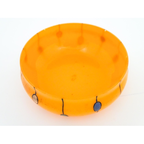 230 - A Continental retro glass powder bowl with orange body and cover and painted detail, inspired by the... 