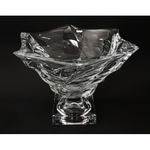 233 - A Czechoslovakian glass / crystal pedestal bowl. Signed under Bohemia Treasury. Approx. 8 1/4