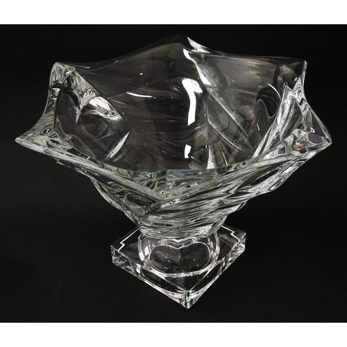 233 - A Czechoslovakian glass / crystal pedestal bowl. Signed under Bohemia Treasury. Approx. 8 1/4