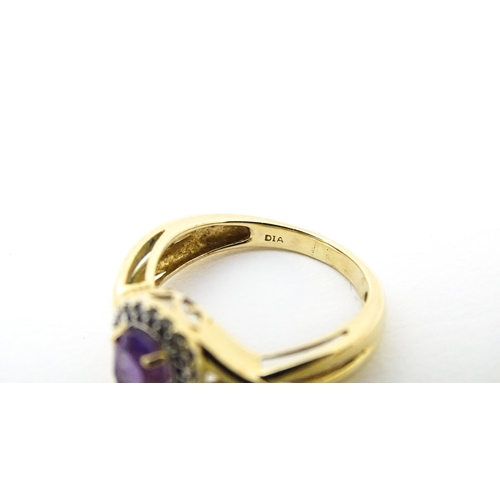 625 - A 9ct gold ring set with amethyst and diamond. Ring size approx. K 1/2