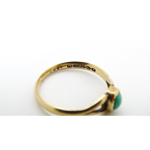 637 - A 9ct gold ring set with turquoise cabochon. Ring size approx. Q 1/2